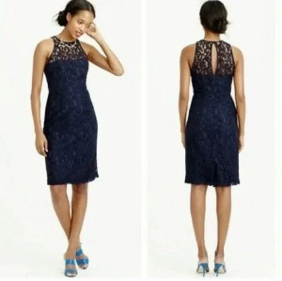 J.Crew Navy Pamela Leavers Eyelet Lace Sleeveless Dress(4) - Picture 1 of 11